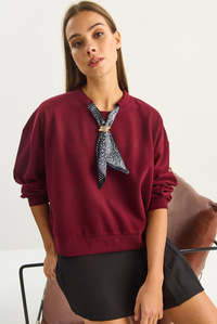 Kadın Fular Detaylı Pamuklu Ottoman Sweatshirt 6931 60283689 - Bordo SWEATSHİRT modelleri