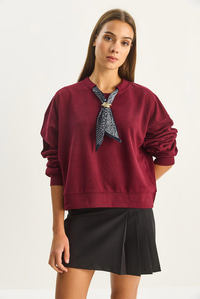 Kadın Fular Detaylı Pamuklu Ottoman Sweatshirt 6931 60283689 - Bordo SWEATSHİRT modelleri
