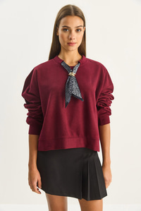 Kadın Fular Detaylı Pamuklu Ottoman Sweatshirt 6931 60283689 - Bordo SWEATSHİRT modelleri