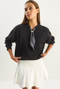 Kadın Fular Detaylı Pamuklu Ottoman Sweatshirt 6931 60283689 - Siyah SWEATSHİRT modelleri