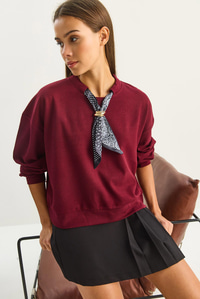 Kadın Fular Detaylı Pamuklu Ottoman Sweatshirt 6931 60283689 - Bordo SWEATSHİRT modelleri