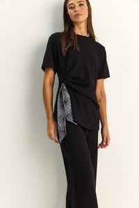 Kadın Fularlı Bağlama Detaylı T-Shirt Yüksek Bel Pantolon Alt-Üst Takım 7630 60286041 - Siyah ALT - ÜST TAKIM modelleri