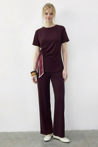 Kadın Fularlı Bağlama Detaylı T-Shirt Yüksek Bel Pantolon Alt-Üst Takım 7630 60286041 - Bordo ALT - ÜST TAKIM modelleri