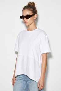 Kadın Garnili Asimetrik Kesim Oversize Basic T-Shirt 1069 60286252 - Beyaz T-SHİRT modelleri