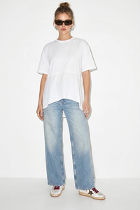 Kadın Garnili Asimetrik Kesim Oversize Basic T-Shirt 1069 60286252 - Beyaz T-SHİRT modelleri