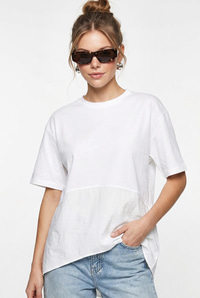 Kadın Garnili Asimetrik Kesim Oversize Basic T-Shirt 1069 60286252 - Beyaz T-SHİRT modelleri