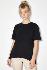 Kadın Garnili Asimetrik Kesim Oversize Basic T-Shirt 1069 60286252 - Siyah T-SHİRT modelleri