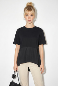 Kadın Garnili Asimetrik Kesim Oversize Basic T-Shirt 1069 60286252 - Siyah T-SHİRT modelleri