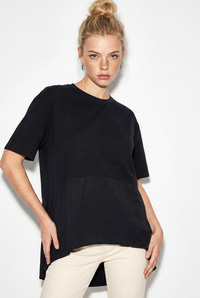 Kadın Garnili Asimetrik Kesim Oversize Basic T-Shirt 1069 60286252 - Siyah T-SHİRT modelleri