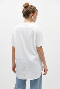 Kadın Garnili Asimetrik Kesim Oversize Basic T-Shirt 1069 60286252 - Beyaz T-SHİRT modelleri
