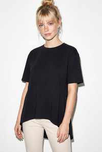 Kadın Garnili Asimetrik Kesim Oversize Basic T-Shirt 1069 60286252 - Siyah T-SHİRT modelleri
