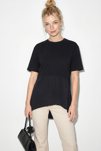 Kadın Garnili Asimetrik Kesim Oversize Basic T-Shirt 1069 60286252 - Siyah T-SHİRT modelleri