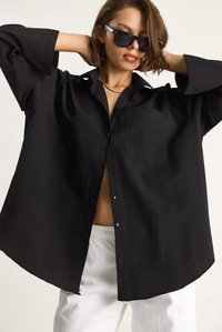 Kadın Geniş Kollu Tek Cep Detaylı Oversize Basic Poplin Gömlek 2144 60284103 - Siyah CEKET modelleri