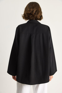 Kadın Geniş Kollu Tek Cep Detaylı Oversize Basic Poplin Gömlek 2144 60284103 - Siyah CEKET modelleri