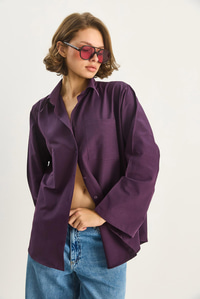 Kadın Geniş Kollu Tek Cep Detaylı Oversize Basic Poplin Gömlek 2144 60284103 - Mor GÖMLEK modelleri