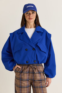 Kadın Geniş Kruvaze Yaka Cep Detaylı Lastikli Crop Trençkot 2834 60286460 - Saks DIŞ GİYİM modelleri