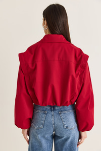 Kadın Geniş Kruvaze Yaka Cep Detaylı Lastikli Crop Trençkot 2834 60286460 - Kırmızı DIŞ GİYİM modelleri