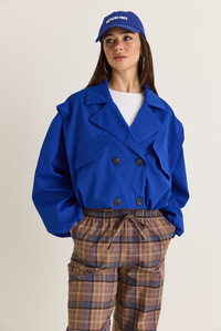 Kadın Geniş Kruvaze Yaka Cep Detaylı Lastikli Crop Trençkot 2834 60286460 - Saks DIŞ GİYİM modelleri