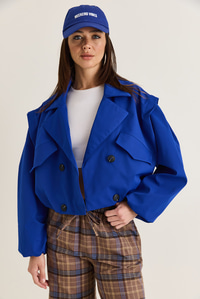 Kadın Geniş Kruvaze Yaka Cep Detaylı Lastikli Crop Trençkot 2834 60286460 - Saks DIŞ GİYİM modelleri