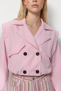 Kadın Geniş Kruvaze Yaka Cep Detaylı Lastikli Crop Trençkot 2834 60286460 - Pembe DIŞ GİYİM modelleri