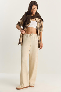 Kadın Geniş Paça Krinkıl Örme Pantolon 4108 60283847 - Krem PANTOLON modelleri