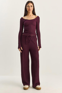Kadın Geniş Paça Krinkıl Örme Pantolon 4108 60283847 - Mürdüm PANTOLON modelleri