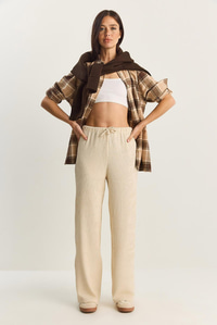 Kadın Geniş Paça Krinkıl Örme Pantolon 4108 60283847 - Krem PANTOLON modelleri
