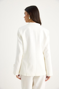 Kadın Gold Düğme Detaylı Hakim Yaka Şık Blazer Ceket 50182 60283264 - Ekru