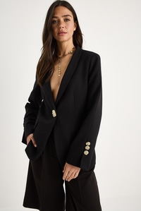 Kadın Gold Düğme Detaylı Hakim Yaka Şık Blazer Ceket 50182 60283264 - Siyah