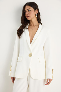 Kadın Gold Düğme Detaylı Hakim Yaka Şık Blazer Ceket 50182 60283264 - Ekru