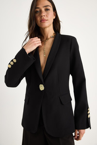 Kadın Gold Düğme Detaylı Hakim Yaka Şık Blazer Ceket 50182 60283264 - Siyah