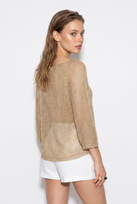 Kadın Gold Simli Ajurlu Oversize İnce Örgü Merserize Triko Bluz 2837 60286469 - Gold BLUZ modelleri