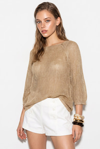 Kadın Gold Simli Ajurlu Oversize İnce Örgü Merserize Triko Bluz 2837 60286469 - Gold BLUZ modelleri