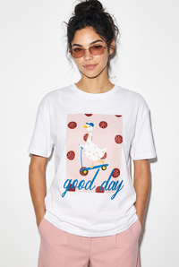 Kadın Good Day Baskılı Nakış Detaylı Relaxed Fit T-Shirt 7642 60286117 - Beyaz T-SHİRT modelleri