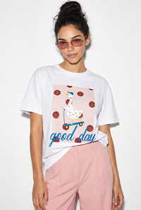 Kadın Good Day Baskılı Nakış Detaylı Relaxed Fit T-Shirt 7642 60286117 - Beyaz T-SHİRT modelleri