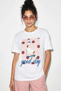Kadın Good Day Baskılı Nakış Detaylı Relaxed Fit T-Shirt 7642 60286117 - Beyaz T-SHİRT modelleri