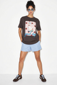 Kadın Good Day Baskılı Nakış Detaylı Relaxed Fit T-Shirt 7642 60286117 - Kahverengi T-SHİRT modelleri