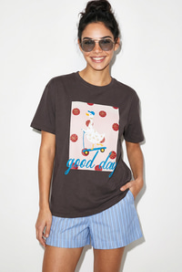 Kadın Good Day Baskılı Nakış Detaylı Relaxed Fit T-Shirt 7642 60286117 - Kahverengi T-SHİRT modelleri