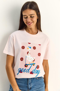 Kadın Good Day Baskılı Nakış Detaylı Relaxed Fit T-Shirt 7642 60286117 - Pudra T-SHİRT modelleri