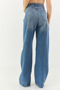 Kadın Gül Desenli Renkli Taş Baskılı Yüksek Bel Straight Denim Pantolon 1071 60283315 - Mavi