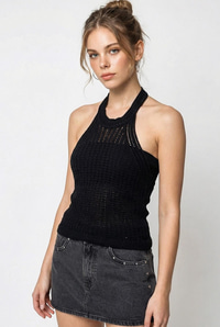 Kadın Halter Yaka Ajurlu Triko Bluz 60261508 - Siyah BLUZ modelleri