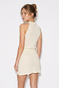 Kadın Halter Yaka Beli Lastikli Ajurlu Triko Mini Elbise TE261005 60286339 - Krem ELBİSE modelleri