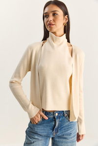 Kadın Halter Yaka İçten Bluz Detaylı Hırka TH251006 60283834 - Krem BLUZ modelleri