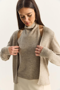 Kadın Halter Yaka İçten Bluz Detaylı Hırka TH251006 60283834 - Vizon BLUZ modelleri