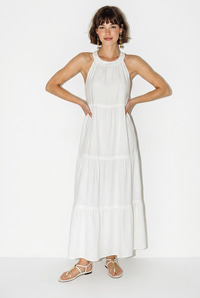 Kadın Halter Yaka Kat Kat Detaylı Modal Maxi Elbise 4852 60286367 - Beyaz ELBİSE modelleri