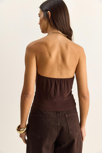 Kadın Halter Yaka Metal Aksesuarlı Degaje Bluz 2307 60286131 - Acı Kahve BLUZ modelleri