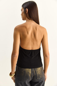 Kadın Halter Yaka Metal Aksesuarlı Degaje Bluz 2307 60286131 - Siyah BLUZ modelleri