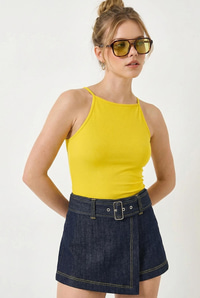 Kadın Halter Yaka Saran Basic Bluz 60251253 - Sarı BLUZ modelleri
