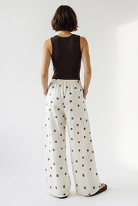 Kadın Ham Keten Bel Bağlamalı Puantiyeli Relaxed Bol Pantolon 3322 60286334 - Krem-Kahverengi PANTOLON modelleri