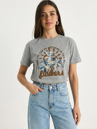 Kadın Kabartma Çiçek Aplikeli Yazı Baskılı Basic T-Shirt 7524 60283951 - Gri T-SHİRT modelleri